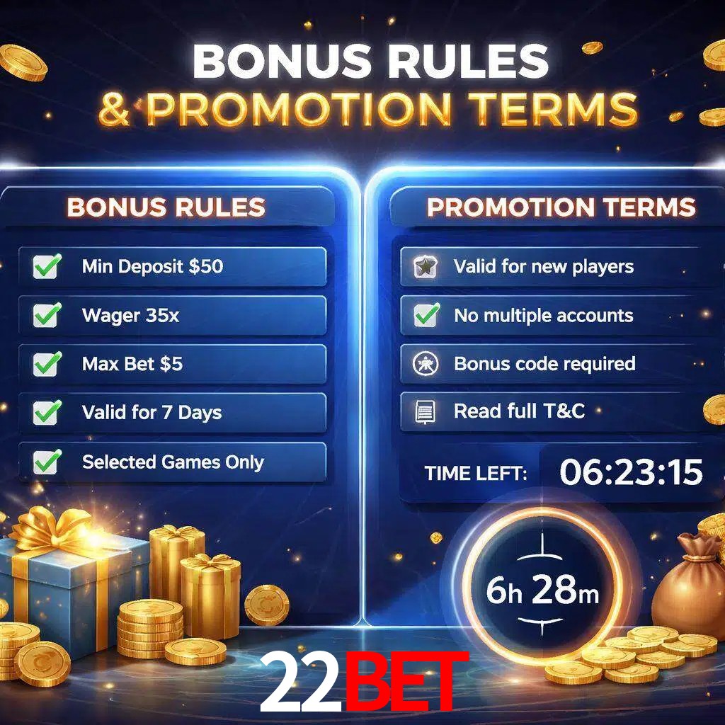 Reglas de promoción 22bet y condiciones de bonos explicadas visualmente